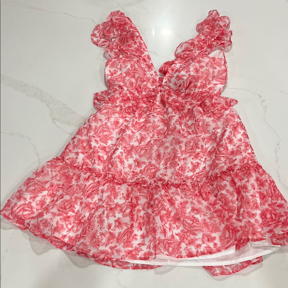 AQUA FLORAL RUFFLE TRIM MINI DRESS
Size XSmall - Picture 2 of 13